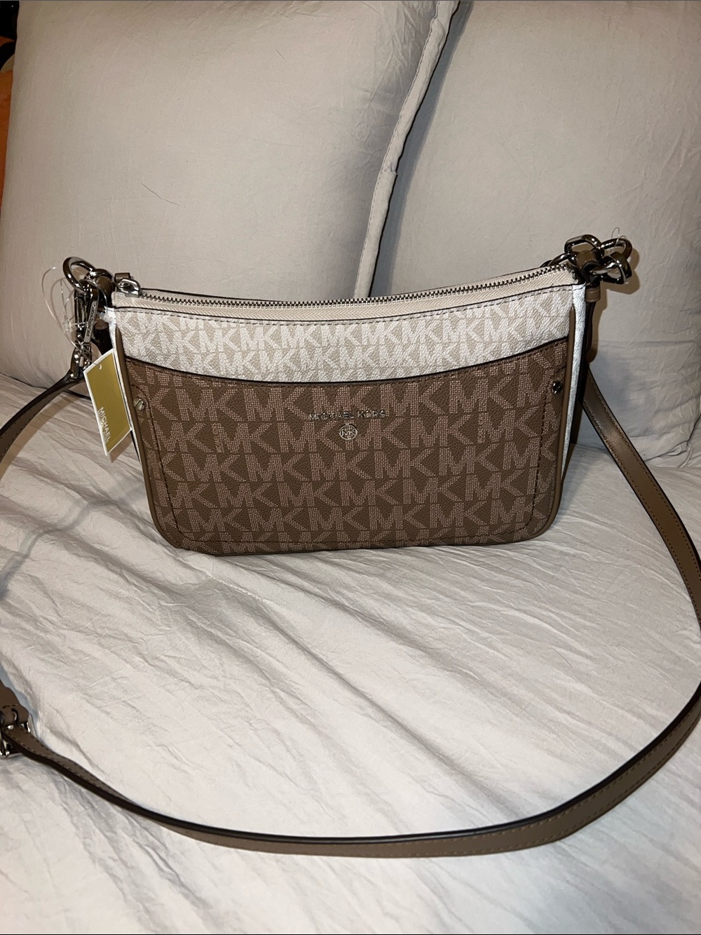 Michael Kors Brown & Cream Signature Logo Crossbody NWT